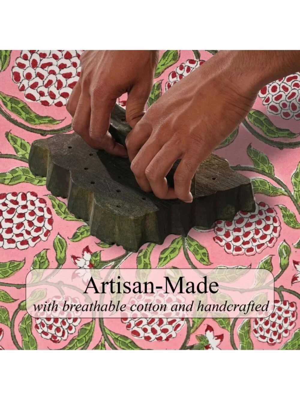 Set of 3 Strawberry Pink Hand Block Print Cotton Toiletry Bags - Travel